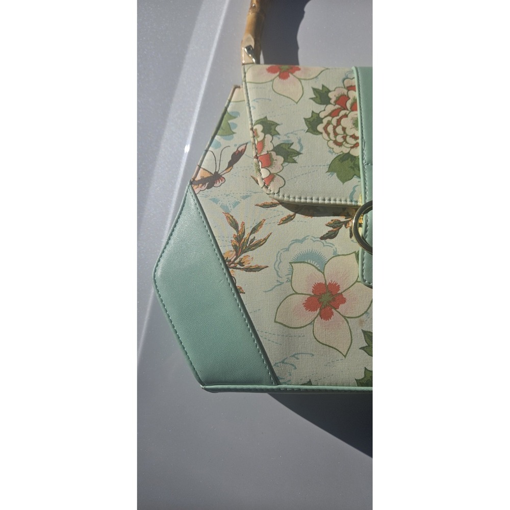 Banned Retro Floral Bamboo Handle Satchel Mint Green Vintage Style Crossbody Bag - Picture 14 of 16